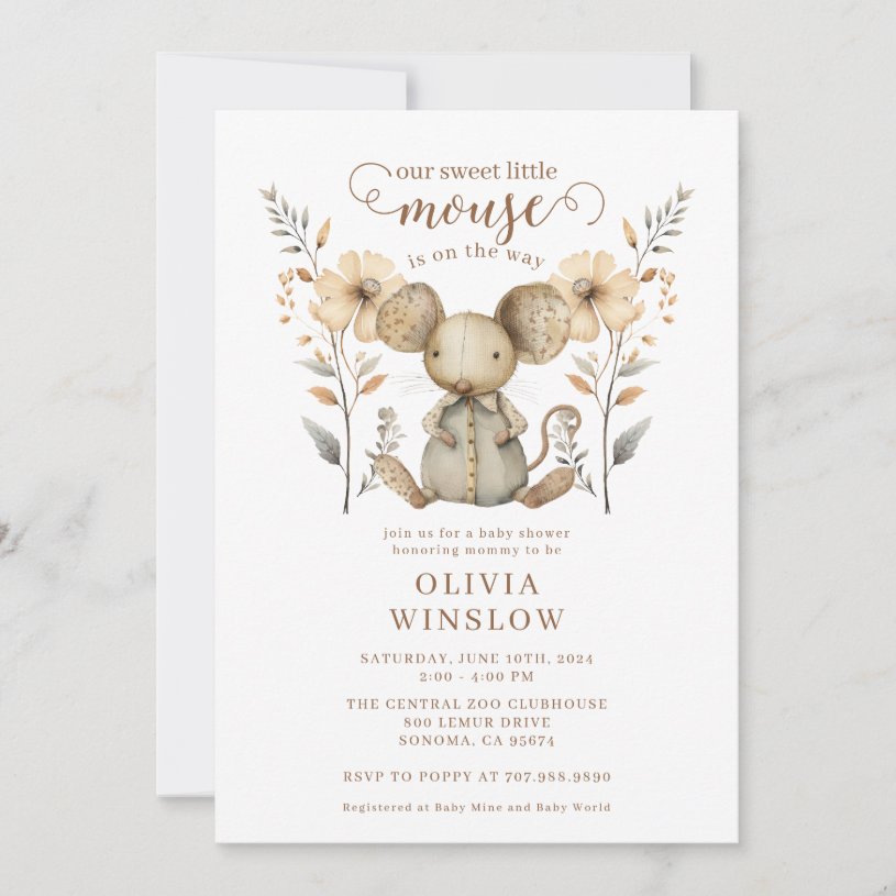 Little Mouse Watercolor Baby Shower Invitation