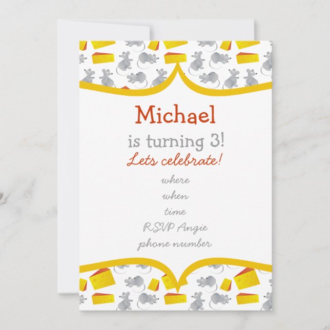 little mouses & cheese with yellow frame invitation (Front)
