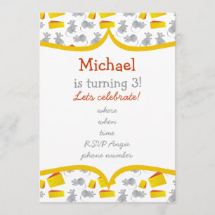 little mouses & cheese with yellow frame invitation