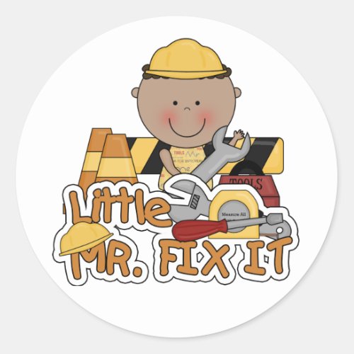 Little Mr Fix It Construction Tshirts and Gifts Classic Round Sticker