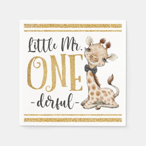 Little Mr One Derful Cute Giraffe 1st Birthday Na Napkins