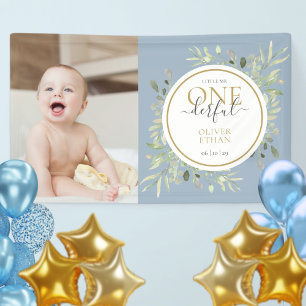 Little Mr ONEderful Blue Boy First Birthday Photo Banner