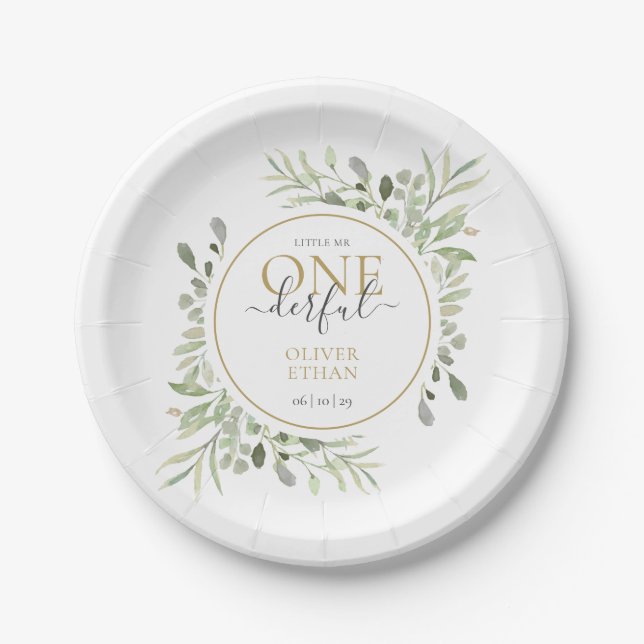 Little Mr ONEderful Boy First Birthday Paper Plates (Front)
