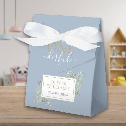 Little Mr ONEderful Cute Boy Blue First Birthday Favor Boxes
