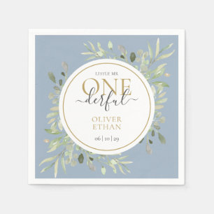 Little Mr ONEderful Elegant First Birthday Blue Napkins