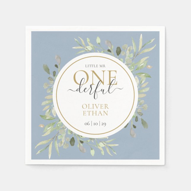Little Mr ONEderful Elegant First Birthday Blue Napkins (Front)