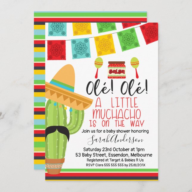 Little Muchacho Fiesta Baby Shower Invitation (Front/Back)