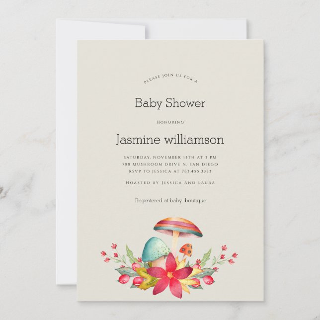 little mushroom baby shower  invitation (Front)