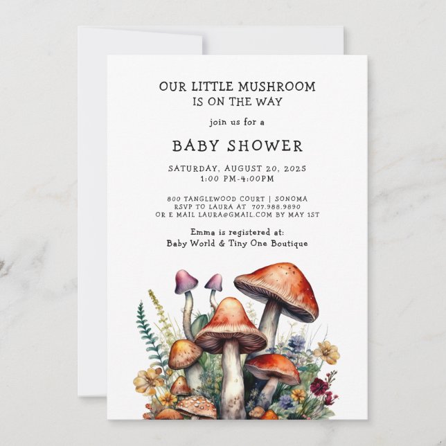 Little Mushroom Baby Shower Invitation (Front)