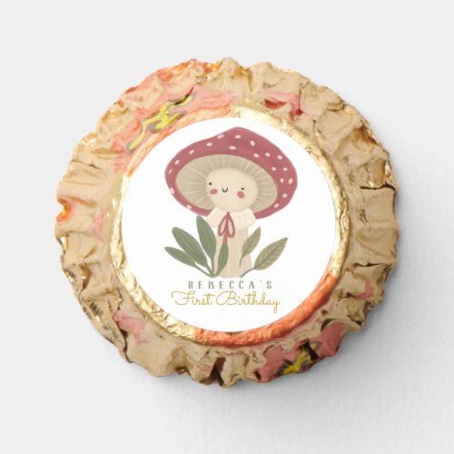 Little mushroom Birthday  Gift Tags Hand Fan Reeses Peanut Butter Cups