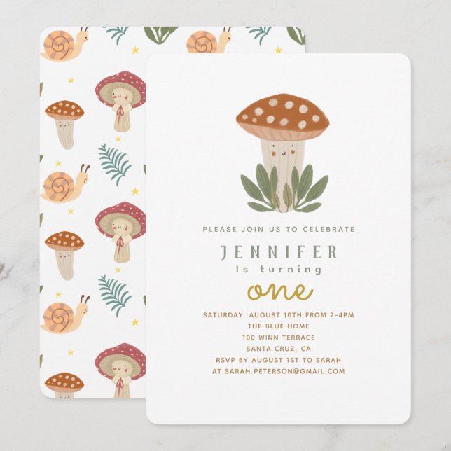 Little mushroom Birthday Invitation (Front/Back)