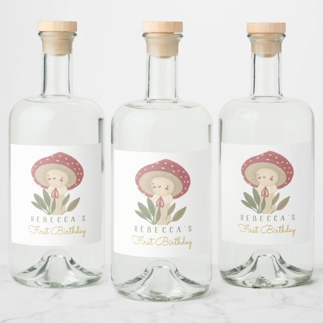 Little mushroom Birthday Liquor Bottle Label (Bottles)
