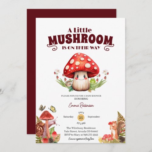 little mushroom butterfly moth  baby shower invitation