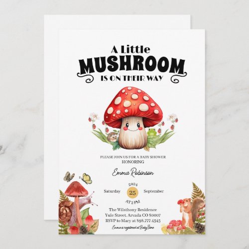 little mushroom butterfly moth  baby shower invitation