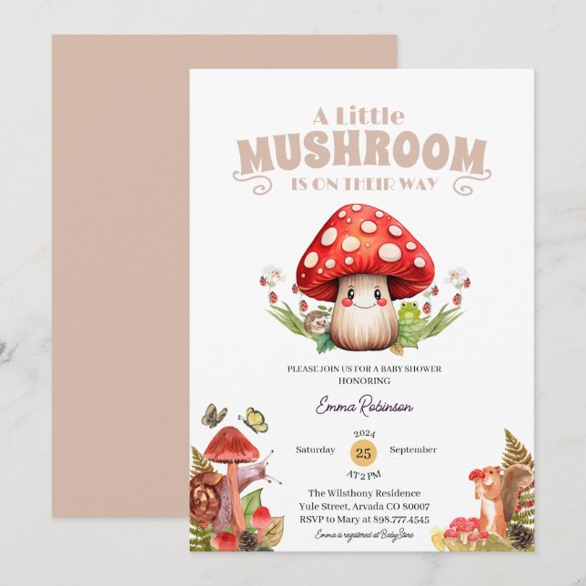 little mushroom butterfly moth  baby shower invitation (Front/Back)