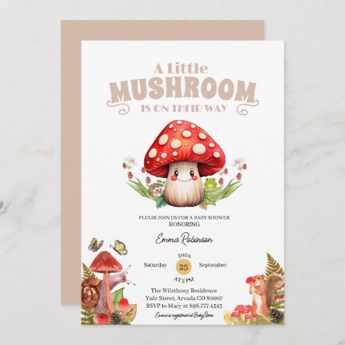 little mushroom butterfly moth  baby shower invitation