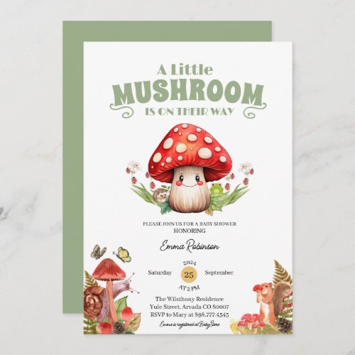 little Mushroom butterfly Snail Forest baby shower Invitation