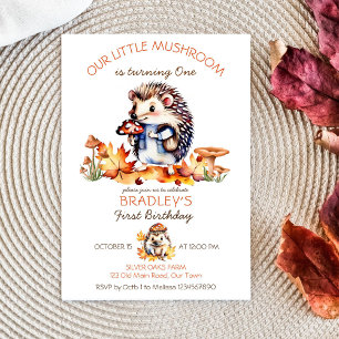 Little mushroom cute hedgehog mushrooms birthday invitation