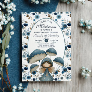 Little Mushroom Fairy Blue Kids' Birthday Party Invitation