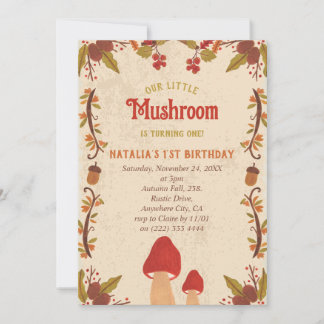 Little Mushroom Fall Autumn 1st Birthday Holiday Card