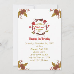 Little Mushroom Fall Autumn 1st Birthday Invitatio Holiday Card