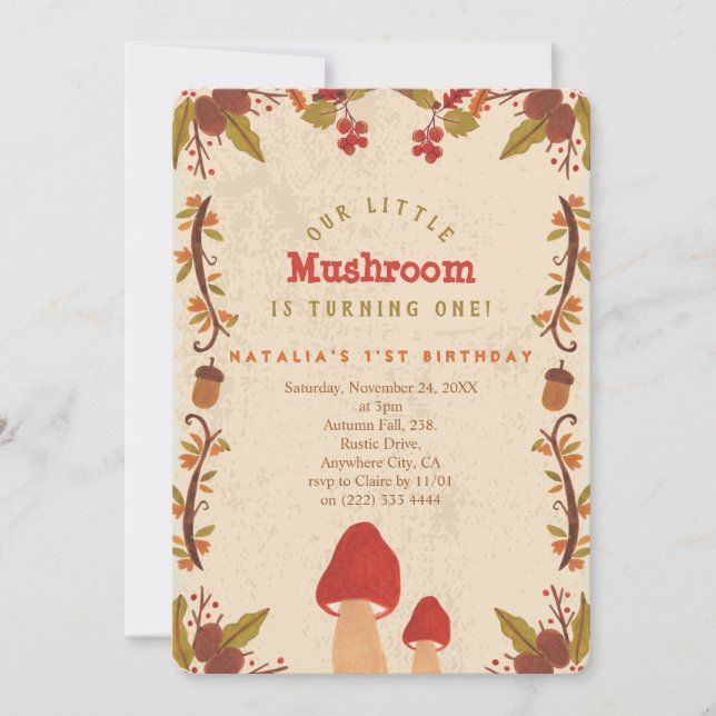 Little Mushroom Fall Autumn 1st Birthday  Invitation (Front)