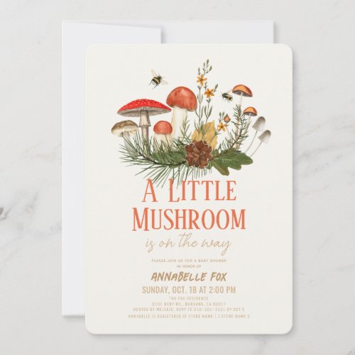 Little Mushroom Fall Autumn Baby Shower Invitation