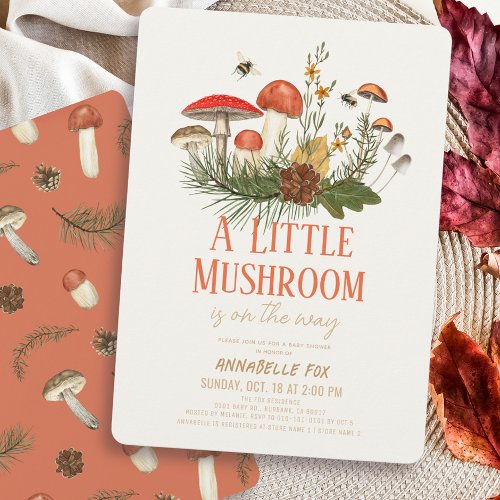 Little Mushroom Fall Autumn Baby Shower Invitation