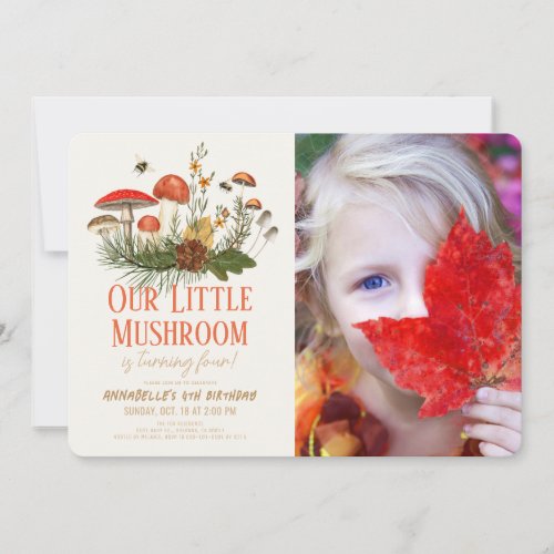Little Mushroom Fall Autumn Kids Birthday Photo Invitation