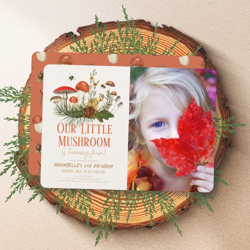 Little Mushroom Fall Autumn Kids Birthday Photo Invitation