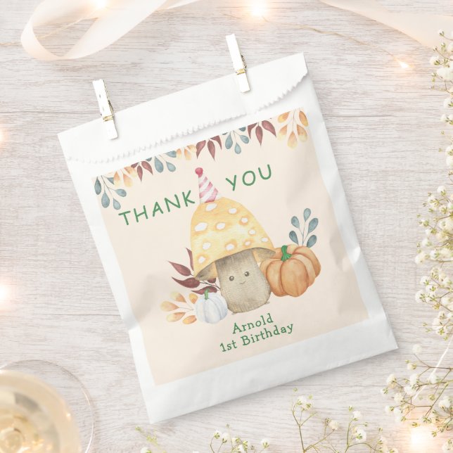 Little Mushroom first Birthday THANK YOU Favor Bag (Clipped)
