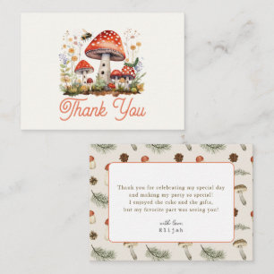 Little Mushroom Floral Bee Birthday Thank You Note Card