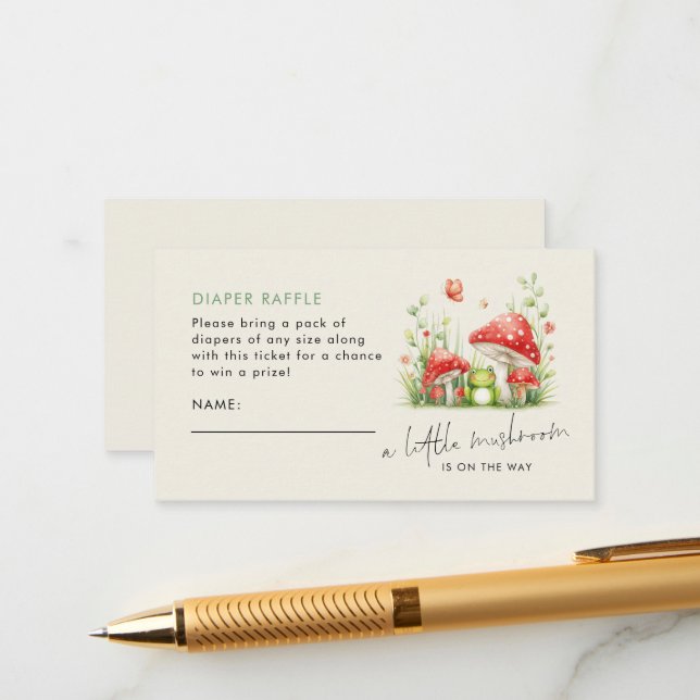 Little Mushroom Frog Diaper Raffle Baby Shower  Enclosure Card (Front/Back In Situ)