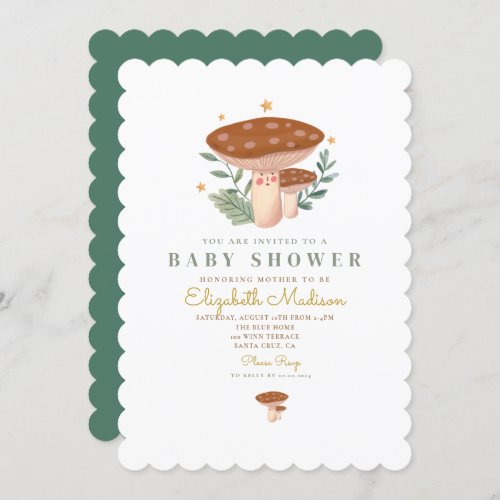 Little mushroom Watercolor Baby Shower Invitation