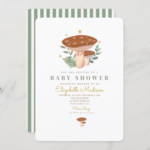 Little mushroom Watercolor Baby Shower Invitation