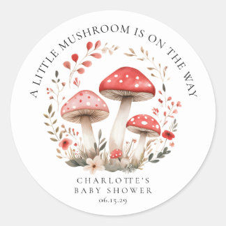 Little Mushroom Wildflowers Baby Shower Round Classic Round Sticker