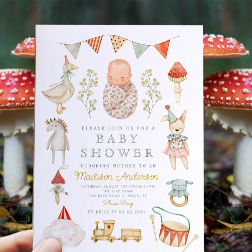 Little mushroom Woodland Baby Shower Invitation