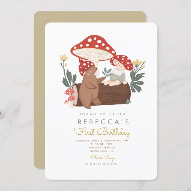 Little mushroom Woodland Forest First Birthday Invitation (Creator Uploaded)