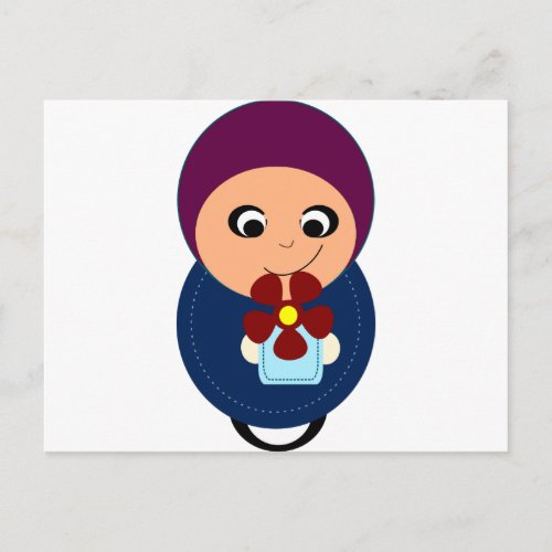 Little muslim girl purple hijab hijabi cartoon postcard