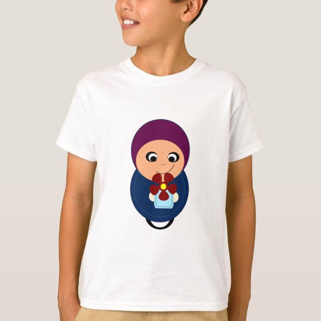 Little muslim girl purple hijab hijabi cartoon T-Shirt (Front)