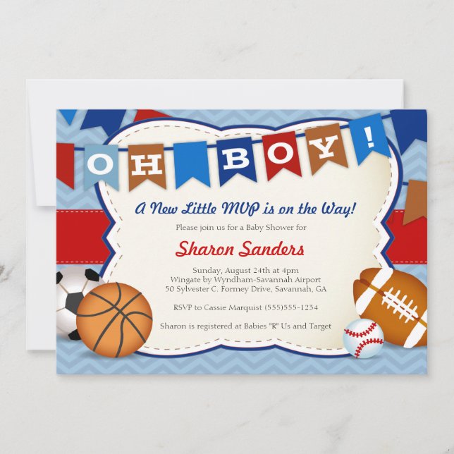 *Little MVP* Sports Themed Baby Shower Invitation (Front)