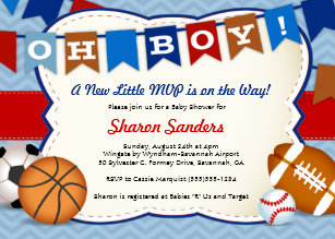 Sports Baby Shower Invitations Zazzle Little Mvp Sports Themed Baby Shower Invitation