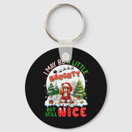 Little Naughty But Nice Xmas Cavalier King Charles Keychain