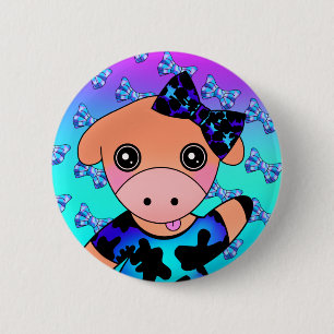 Little Naughty Smiling Cow with Cute Bow Button