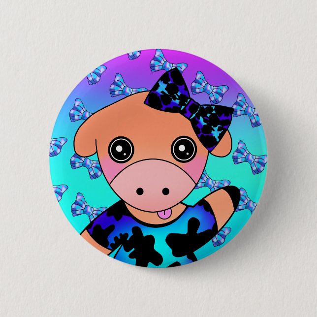 Little Naughty Smiling Cow with Cute Bow Button (Front)