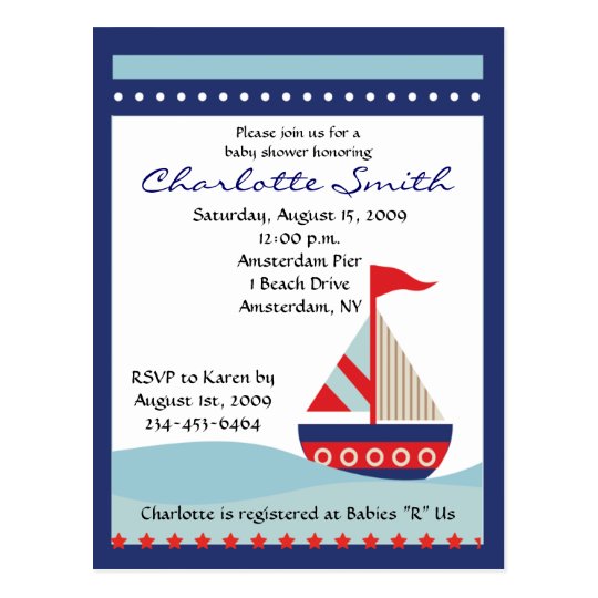 Little Navy Blue Sail Boat Baby Shower Invitation Postcard Zazzle