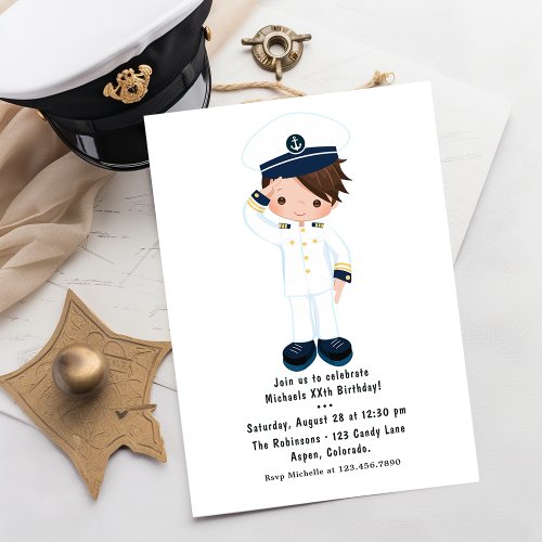 Little Navy Boy Nautical Birthday Party Invitation