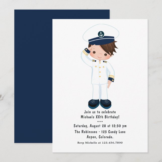 Little Navy Boy Nautical Birthday Party Invitation (Front/Back)