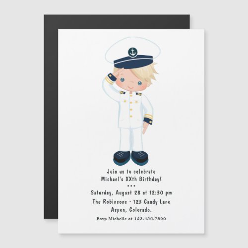 Little Navy Boy Nautical Birthday Party Magnetic Invitation