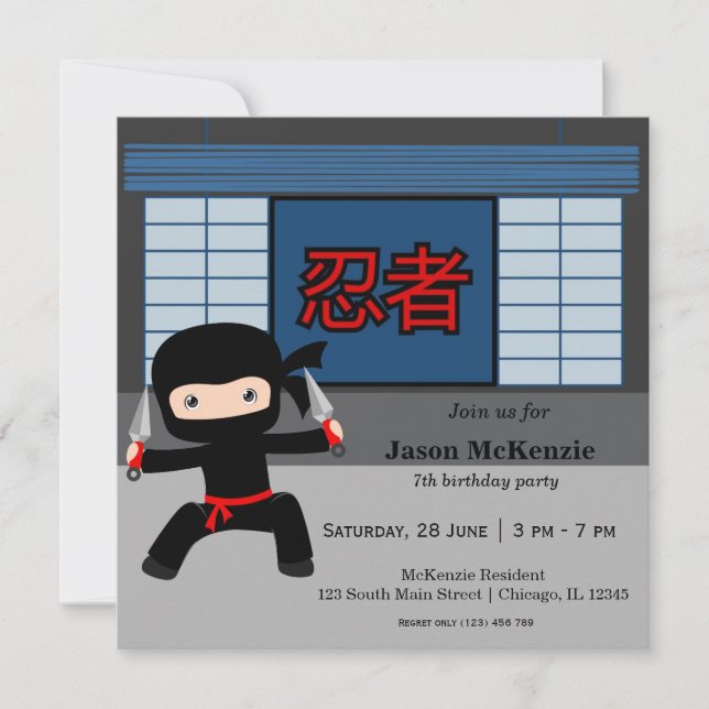 Little ninja birthday theme invitation (Front)